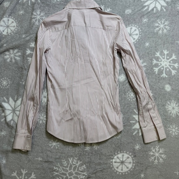 Theory Womens Shirt Small Striped Button-Up Cinched Waist Office Chic Pink White - Picture 5 of 9